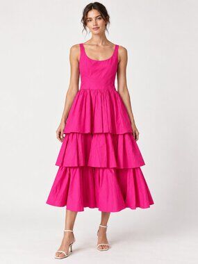 Molly Goddard NWT Hot Pink Tiered Ruffle Midi Dress Size 10 US $2183 MSRP